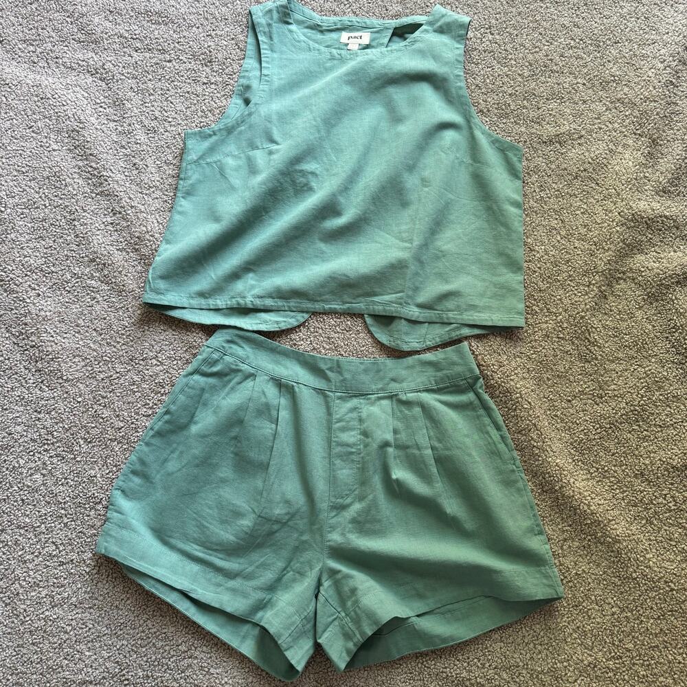 NWT Pact Linen Blend Organic Cotton Canopy Spruce Green Set Size L